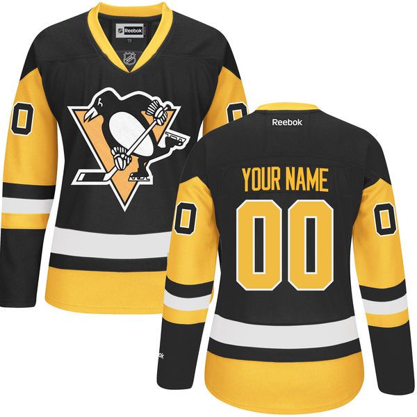 Womens Pittsburgh Penguins Reebok Black Premier Alternate Custom NHL Jersey->->Custom Jersey